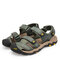 Large Size Men Leather Anti-collsion Hook Loop Casual Outdoor Sandals - Army Green