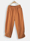 Casual Solid Color Elastic Waist Loose Pants With Pocket - Orange