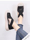 Women Casual Breathable Lace Closed Toe Elastic Band Platform Sandals - Black