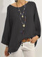 Casual Solid Color O-neck Long Sleeve Loose Blouse - Black