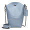Women Genuine Leather Vintage Bucket Bag Solid Phone Bag Leisure Mini Crossbody Bag - Blue