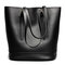 Women Genuine Leather Handbag High End Tote Bag Bucket Bag - Black