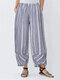 Striped Asymmetrical Elastic Waist Pockets Plus Size Pants - Blue