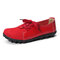 LOSTISY Large Size Women Casual Soft Lightweight Splicing Leather Lace Up Flats Loafers - Red