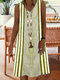 فستان كاجوال ميدي بدون أكمام برقبة على شكل V وطبعات مخطط - الكاكي