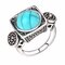 Fashion Finger Ring Blue Turquoise Crystal Geometric Antique Silver Rings Ethnic Jewelry for Men - Blue