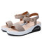 Women Casual Solid Color Buckle Cushioned Platform Sandals - Beige