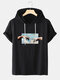 Mens Figure Hand Sky Graphic Short Sleeve Preppy Hooded T-Shirts - Black