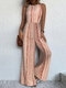 Macacão feminino com estampa geométrica gola redonda sem mangas boêmio perna larga - Vermelho