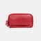 Women Genuine Leather Lychee Pattern Money Clip Wallet Clutch Bag - Wine Red