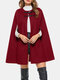 Solid Color Leather Button Casual Cape Coat for Women - Wine Red