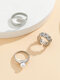 3 Pcs/Set Trendy Simple Inlaid Artificial Pearl Glossy Geometric-shaped Alloy Opening Adjustable Rings - Silver