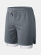 2 In 1 Compression Liner Mesh Breathable Running Gym Shorts With Zipper Pocket - Grey