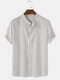 Mens Pinstripe Stand Collar Casual Short Sleeve Shirts - White