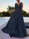 Leisure Solid Lettuce-Edge Knotted Zip V Neck Maxi Dress - Navy