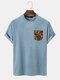 T-shirts à manches courtes à col montant et poche poitrine géométrique pour hommes - bleu