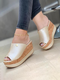 Large Size Women Comfy Peep Toe Solid Color Platform Wedges Slippers - Gold