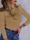 Solid Color Ruffle Sleeves Patchwork Casual T-Shirt For Women - Khaki