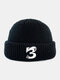 Unisex Acrylic Knitted Solid Color Cartoon Number Embroidery Warmth Brimless Beanie Landlord Cap Skull Cap - Black