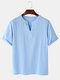Mens Cotton V-Neck Solid Color Loose Casual Half Sleeve T-shirts - Light Blue