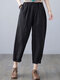 Solid Elastic Waist Casual Pants with Pocket for Women - Black