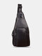 Men Genuine Leather Multi-pocket Anti-theft Chest Bag Retro Wear Waterproof Crossbody Bag - Black