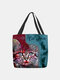 Women Patchwork Fluorescent Cat Pattern Prints Handbag Shoulder Bag Tote - Red