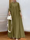 Women Solid Pleated Half Button Long Sleeve Muslim Maxi Dress - Dark Green