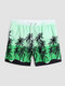 Men Hawaii Style Coconut Tree Print Mesh Lined Multi Pockets Water Resistant Board Shorts - Green