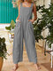 Button Solid Color Straps Cotton Plus Size Jumpsuit with Pockets - Grey