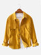 Mens Plain Style Corduroy Solid Color Double Pockets Warm Jackets - Yellow