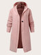 Plus Size Solid Button Knitted Button Hooded Cardigan - Pink