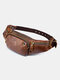 Vintage Genuine Leather Soild Earphone Hole Design Multi-pocket Crossbody Bag Chest Bag - Brown
