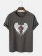 100% Cotton Mens Wing Heart Pattern Short Sleeve T-Shirt - Drey