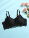 Women Floral Lace Jacquard Breathable Lightly Lined Back Closure Bra - Black
