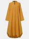 Solid Color Long Sleeve High-low Slit Hem Casual Dress - Yellow