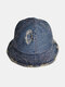 Unisex Washed Distressed Denim Raw-edged Damaged Sutures All-match Sunscreen Bucket Hat - Blue