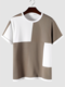 Mens Texture Color Block Patchwork Casual Short Sleeve T-Shirts - White