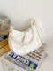 Stylish Pearl Handle Chain Pleated Detail Detachable Shoulder Strap Texture Zipper Multi-Carry Underarm Bag - White