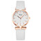 Fashion Sport Women Watches Leather Band No Number Dial Rose Gold Alloy Case Quartz Watch - White