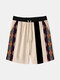 Herren Vintage Lockere Shorts mit Argyle-Muster und Patchwork-Textur - Aprikose