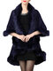 Elegant Faux Fur Patchwork Layered Irregular Women Cloak Coats - Navy