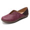 LOSTISY Solid Color Stitcing Slip Resistant Casual Slip On Flat Shoes - Wine Red