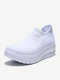 Women Knitted Fabric Comfy Breathable Casual Slip On Fashion Rocker Sole Casaul Sock Sneakers - White