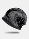 Women Cotton Plus Velvet Dual-use Vintage Cashew Flowers Print Warmth Bib Scarf Beanie Hat - Black
