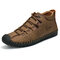 Men Hand Stitching Comfy Soft Microfiber Leather Lace Up Ankle Boots - Khaki