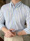 Mens Striped Button Down Collar Long Sleeve Shirt - Blue