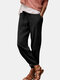 Solid Color Drawstring Casual Cotton Pants For Women - Black