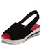 Large Size Women Casual Summer Vacation Hook & Loop Platform Sport Sandals - Black