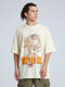 Men Solid Color Dragon Letter Print Round Neck T-Shirt - Apricot